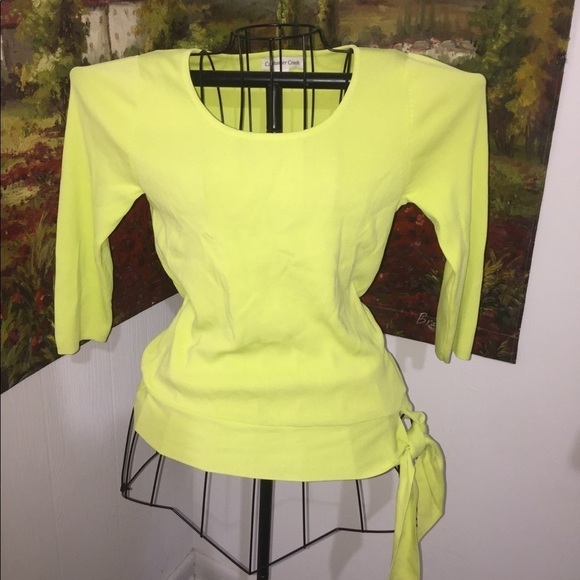 Coldwater Creek size small bright yellow green 3/4 length sleeve stretch tie - Picture 1 of 7